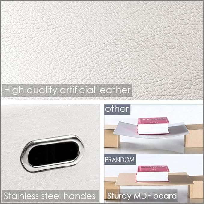 PRANDOM Large Collapsible Storage Box with Lid [1-Pack] Leather Fabric Foldable Storage Bin Organizer Container Basket Cube with Cover for Home Bedroom Closet Office Nursery White (17.7x11.8x11.8)