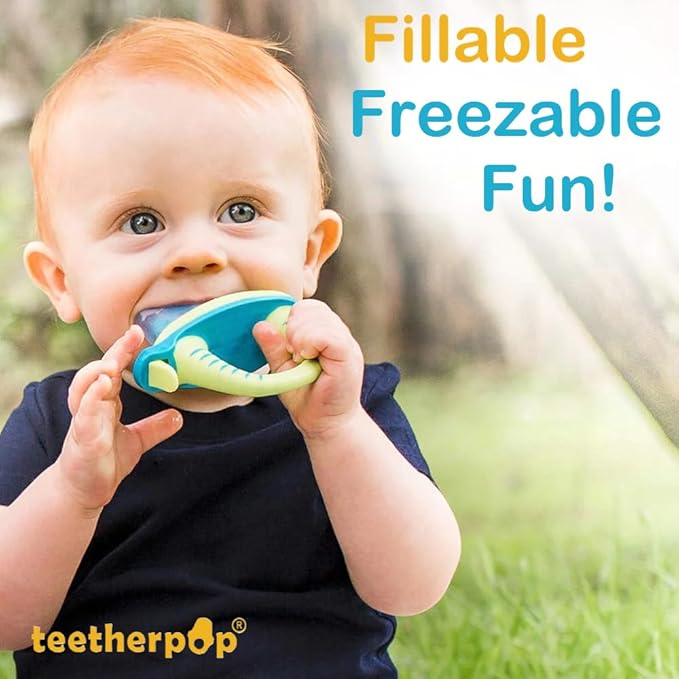 Teetherpop Fillable Silicone Teether for Babies – Cooling Teething Relief - Breastmilk Popsicle Molds for Teething with Spill-Proof Sippy Slits – Pureed Baby Fruit Feeder (FuchsiaPink)
