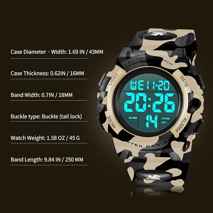 Kids Watch,Boys Watch for 3-15 Year Old Boys,Digital Sport Outdoor Multifunctional Chronograph LED 50 M Waterproof Alarm Calendar Analog Watch for Children with Silicone Band,Kids Gift