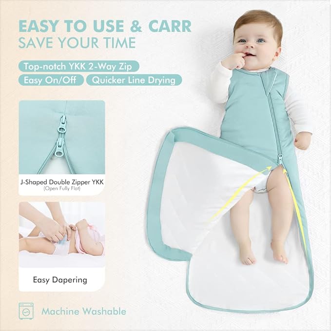 HAPIU Unisex Rayon Made from Bamboo Baby Sleep Sack TOG 1.0, 2-Way Zipper YKK, Wearable Blanket Baby