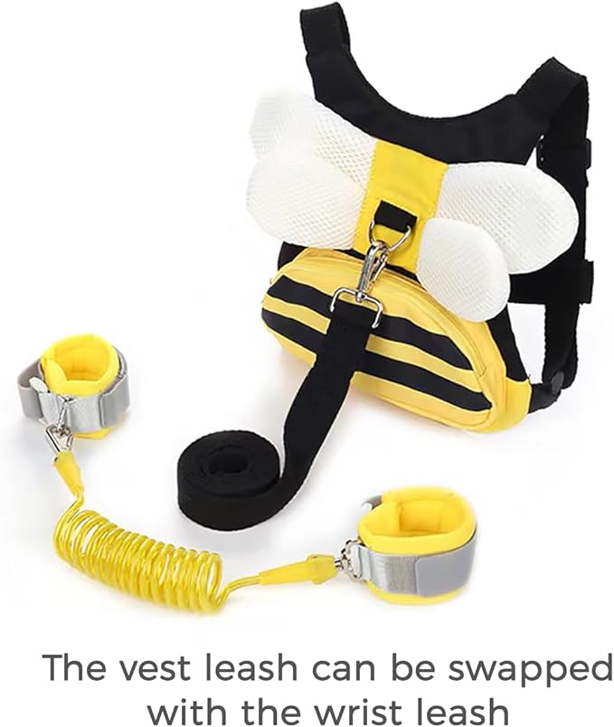 PandaEar 3 in 1 Toddler Harness Leashes + Anti Lost Wrist Link, Kids Bee Safety Backpack Harness with Children Leashes, Child Anti Lost Leash for Girls Boys Outdoor