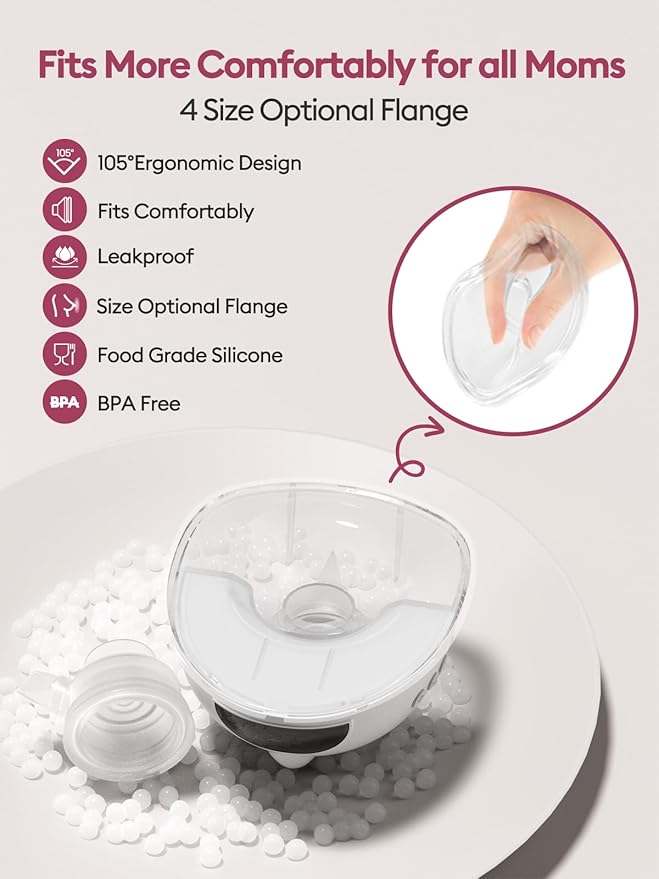 Lulia Breast Pump Hands Free, Wearable Breastfeeding Pump, 4 Modes & 9 Levels, Portable, Painless, Low Noise, BPA Free, Electric Breast Pump with 17/19/21/24MM Flange(1 Pack)