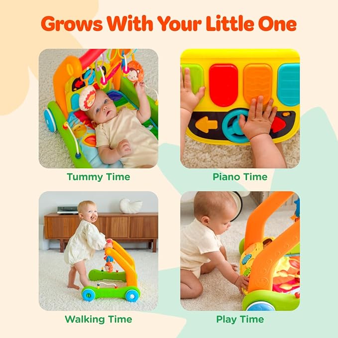 Move2Play, 4-in-1 Baby Play Mat & Activity Center Gym | Walker | Infant Toy for Tummy Time | Birthday Gift for 3, 4, 5, 6, 7, 8, 9, 10, 12 + Month Old Boys & Girls (Yellow)