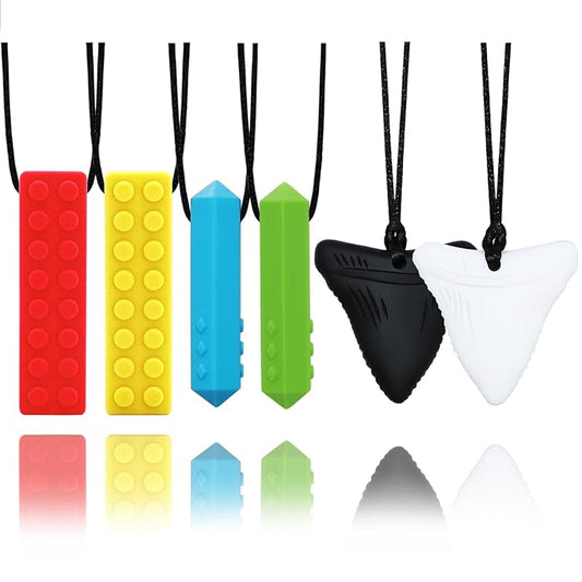 Chewy Necklaces for Sensory Kids, 6 Pack Chew Necklaces for Sensory Boys and Girls with Autism, ADHD, SPD, Chewing, Biting, Silicone Oral Sensory Chew Teething Toys for Adults Reduce Anxiety Fidget