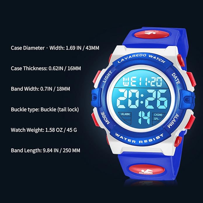 Kids Watch,Boys Watch for 3-15 Year Old Boys,Digital Sport Outdoor Multifunctional Chronograph LED 50 M Waterproof Alarm Calendar Analog Watch for Children with Silicone Band,Kids Gift