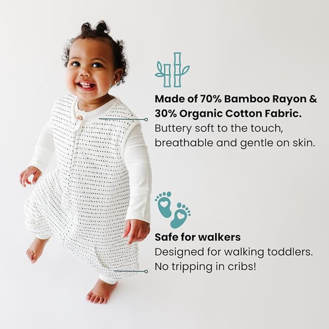 Tealbee Dreamsuit: Toddler Sleep Sack with Feet 2T 3T - 1.5 TOG Winter Baby Wearable Blanket for Walkers - Rayon made from Bamboo, Organic Cotton Sleep Bag - Brushed Dots