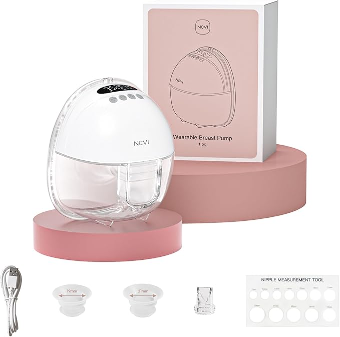 NCVI Hands Free Breast Pump 8131, Wearable Breastfeeding Pump with 4 Modes & 9 Levels, Portable Rechargeable Milk Pump with LED Display, Low Noise & Discreet, 19/21/24 mm Flanges, White