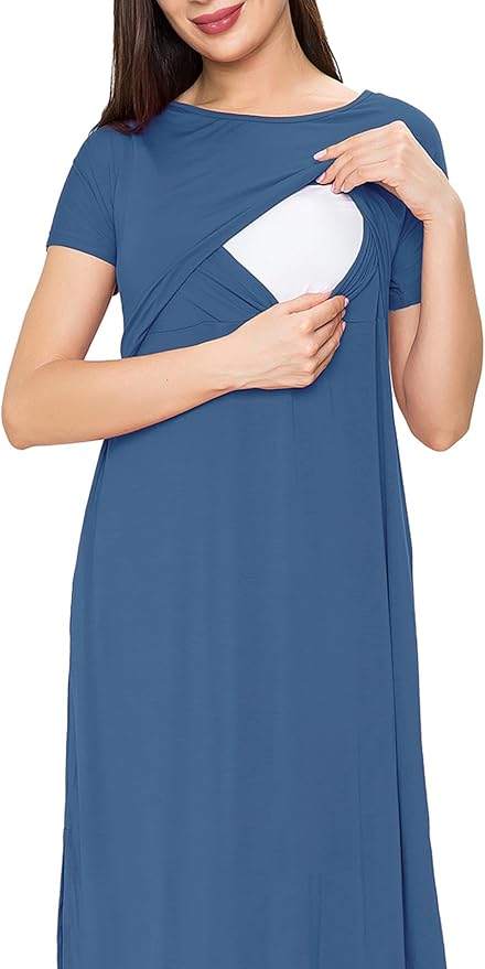 Smallshow Women's Maternity Nursing Dresses Split Long Dress for Breastfeeding