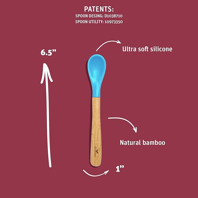 Avanchy Bamboo & Silicone Infant Training Spoons, BPA Free - Soft Tip, Easy on Gums, First Stage Feeding Utensils for Baby-Led Weaning, Self-Feeding, Orange