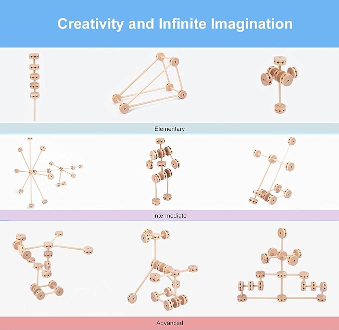 Wooden Building Blocks for Kids, STEM Preschool Learning Toys for Children, Educational Creative Construction Gift for Boys and Girls, 60 Pcs