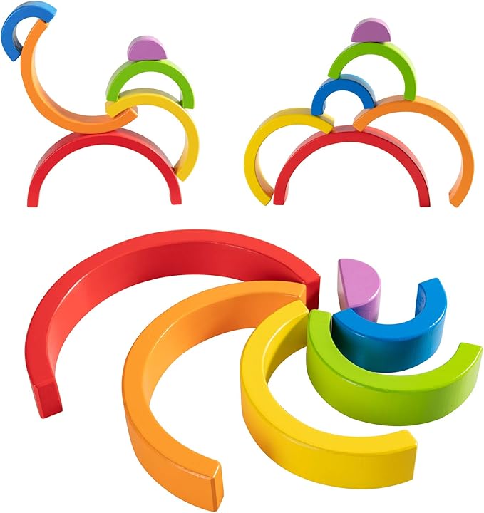 Wooden Rainbow Stacking Toy, Small Wooden Rainbow Stacker, 6 Piece Rainbow Stacking Toy for Baby/Toddlers/Kids, Montessori Educational Rainbow Decor, Kindergarten Teaching Aid