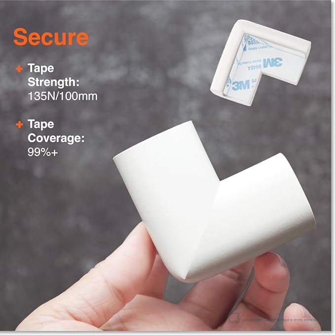 Roving Cove HeftyFit Corner Protector for Baby (4 Large Corners), Heavy-Duty Soft Rubber Foam Furniture Corner Bumper Guards, 3M Adhesive Pre-Taped, Oyster White (Off White)