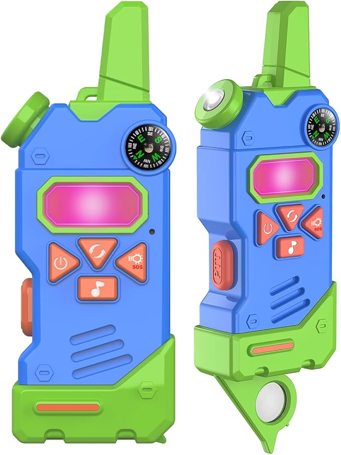 Walkie Talkies for Kids,5 Colourful Channels 2 Way Radio,Compass Flashlight and Magnifying Glass,3 Miles Long Range for Adventure Game,Outside, Camping, Hiking,Toys for 3-12 Year Old Boys Girls