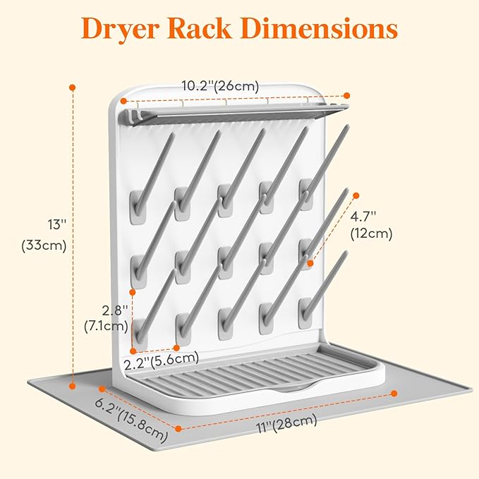Lifewit Large Baby Bottle Drying Rack with Drain Mat, 15 Hooks Vertical Rack Dryer with Removable Pacifiers Box, Drip Tray, Space Saving Countertop Holder Organizer for Weighted Straws, Pump Parts