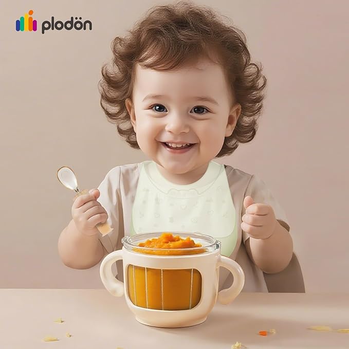 Baby Food Maker-Food Processor, Fruits, Vegetables, Meats, Potatoes, Avocados, Gift Package with A feeding spoon, A bib, A set of 4 separate food ice cube trays, and Two 200ml food storage