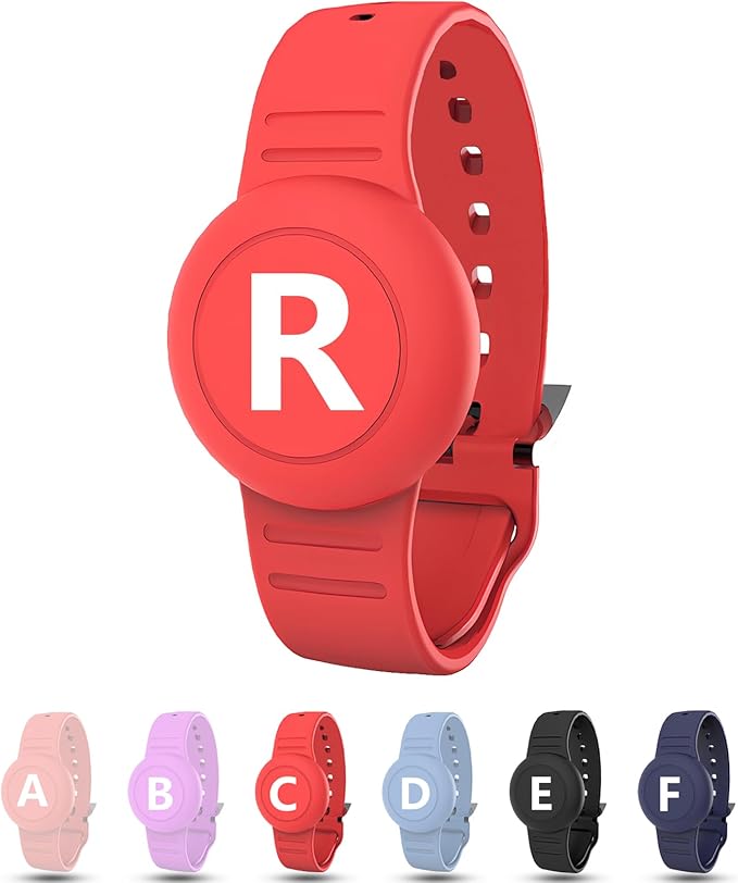 Waterproof Bracelet for AirTag Kids, Personalized Initial Letter Hidden Holder Compatible with Air Tag, Silicone Case for Airtag Adjustable Anti-Lost GPS Tracker for Toddler Child Elder, R
