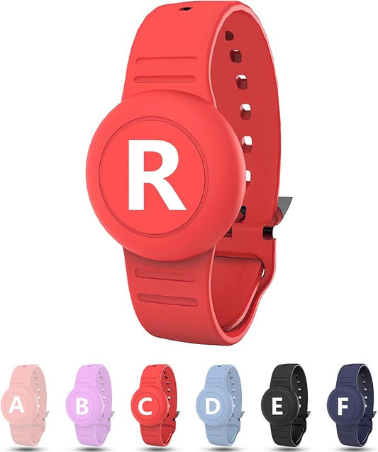 Waterproof Bracelet for AirTag Kids, Personalized Initial Letter Hidden Holder Compatible with Air Tag, Silicone Case for Airtag Adjustable Anti-Lost GPS Tracker for Toddler Child Elder, R
