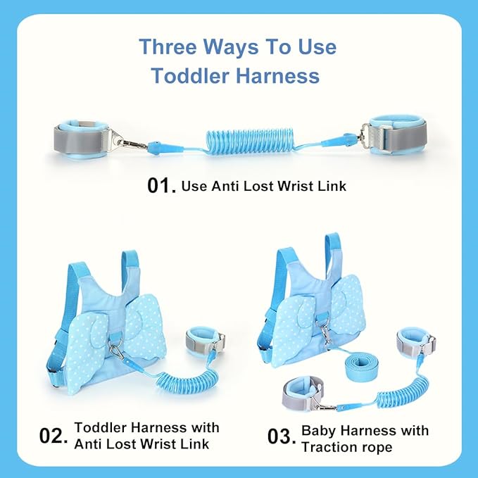Toddler Harness with Leash - Child Leash and Anti Lost Wrist Link with Lock, Baby Walking Harness Assistant for Boys, Cute Traction Safety Leash for Kids, Holiday Travel Christmas Gift, Blue