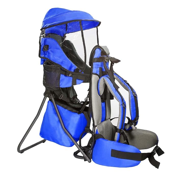 ClevrPlus Cross Country Baby Backpack Carrier, Blue, Toddler Hiking Backpack with Comfortable Seat, Adjustable Straps & Belt, Foldable Frame Lightweight Large Capacity Child Carrier for Outdoor