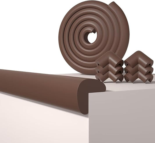 Baby Proof Edge Corner Protector, 6.56FT 0.47''Th L-Shape Furniture Corner & Edge Safety Bumpers with 6 Corners, Pre-Taped, Soft NBR Rubber Foam Desk Edge Cushion Wall Corner Protector（Coffee）