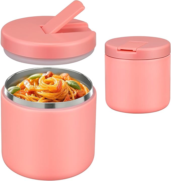 19oz Insulated Vacuum Food Jar with Buckle Lid Wide Mouth Soup Thermo for Hot Food Kids Leakproof Stainless Steel Lunch Container- Pink-1Pack