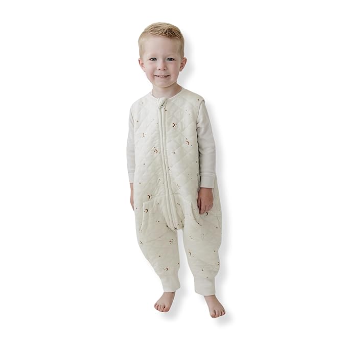 Tealbee Dreamsuit: Toddler Sleep Sack with Feet 3T 4T - 1.2 TOG All Season Baby Wearable Blanket for Walkers - Rayon made from Bamboo, Organic Cotton Sleep Bag - Moons Stars