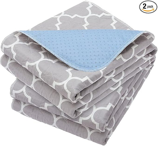 OUTCREATOR® Washable Bed Pads 34" x 56" (Pack of 2), Incontinence Mattress Protector, Anti-Slip Waterproof Underpads for Adults Kids Elderly Pets, Absorbency & Reusable Bedwetting Pads (Gray)