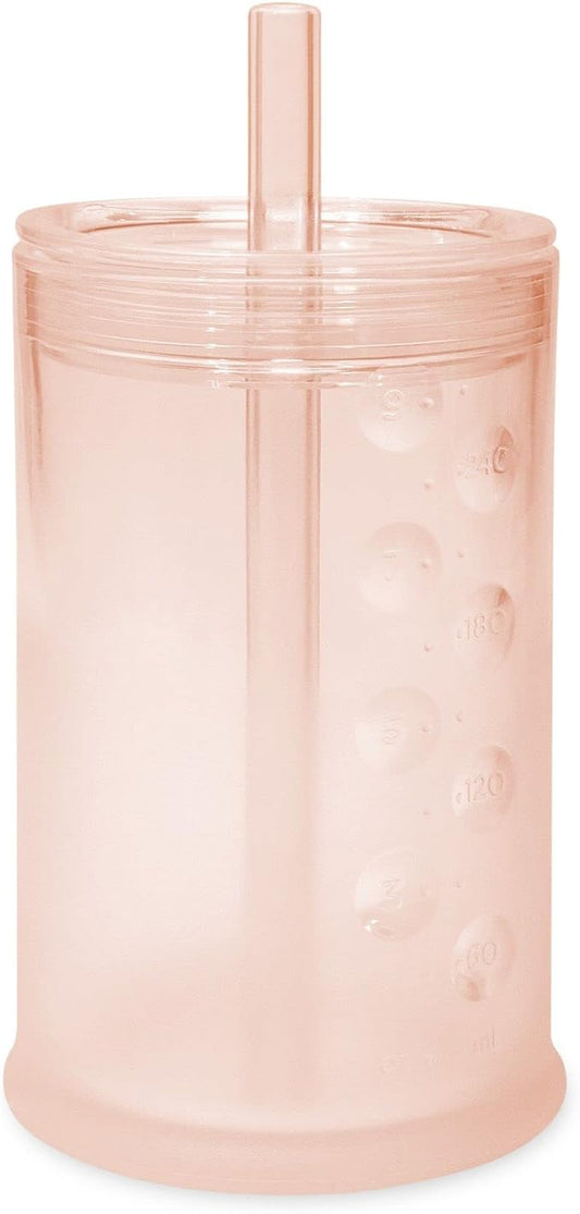 Olababy Clear View Silicone Training Cup with Straw Lid | Toddler Sippy Trainer 12mo+ | Unbreakable Water Drinking Cups for Kids 2yr+ | Baby Led Weaning & Feeding Supplies (Coral, 9 oz)