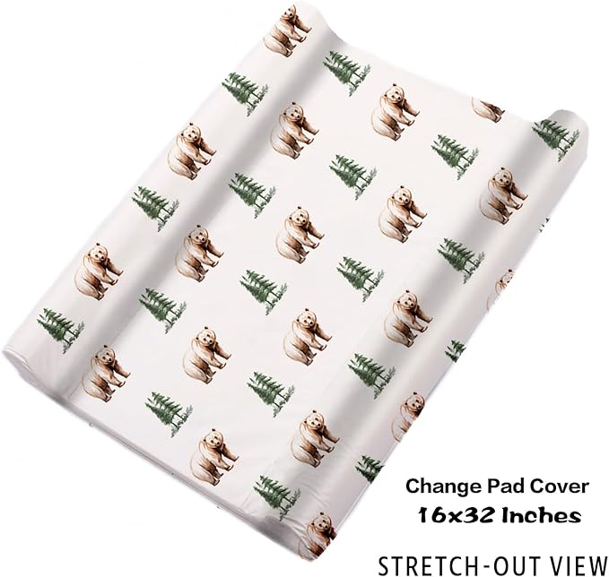 Personalized Baby Crib Bedding Set, 5-Piece Brown Bear Design Baby Crib Sets with Custom Name, Toddler Double Layer Blanket Fitted Sheets Changing Pad Cover Rug Wall Art Set, Charming Nursery Decor