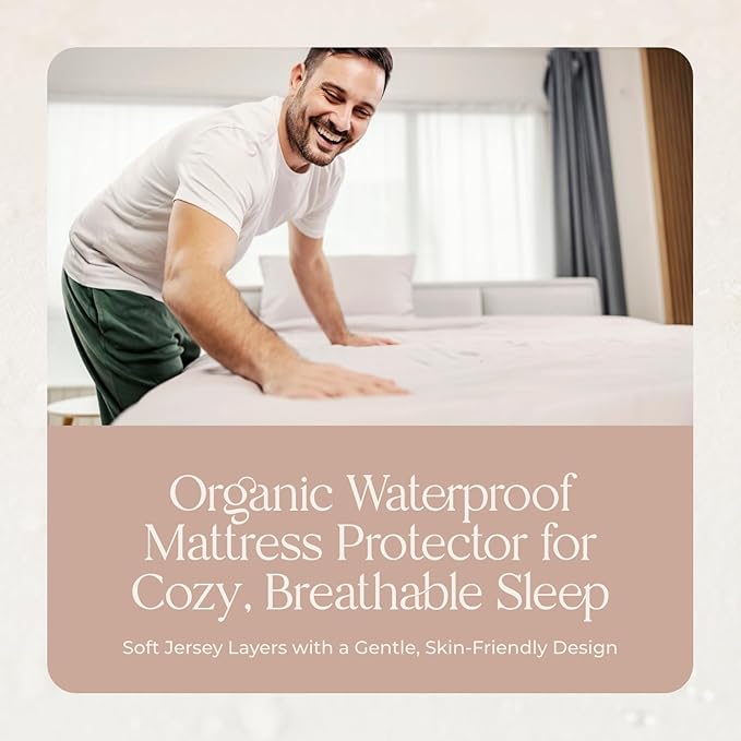 Organic Waterproof Mattress Protector Twin XL - 100% Waterproof Mattress Pad with Quiet & Breathable Triple Layer Protection - Fairtrade & GOTS Certified Durable Machine Washable Design (Twin XL)
