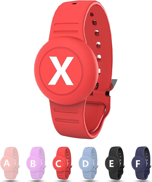 Waterproof Bracelet for AirTag Kids, Personalized Initial Letter Hidden Holder Compatible with Air Tag, Silicone Case for Airtag Adjustable Anti-Lost GPS Tracker for Toddler Child Elder, X