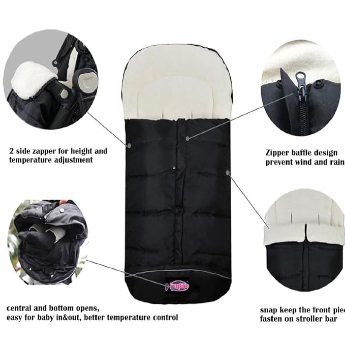 German Designed Universal Stroller Footmuff, 5 Way Zippers Style for Baby Easy in & Out of Water Repellent Winter Stroller Bunting Bag, Height/Temperature Adjustable Anti-Kick Stroller Sleeping Bag