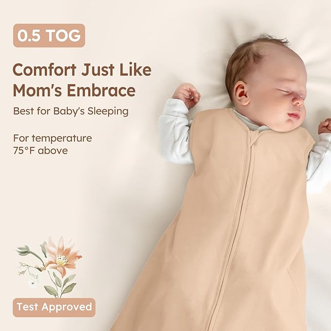 Baby Sleep Sack 12-18 Months 3 Pack 100% Cotton Lightweight 0.5 TOG Wearable Blanket Baby Sleep Bag with 2-Way Zipper for Newborn Infant Orange Flowers & Plaid