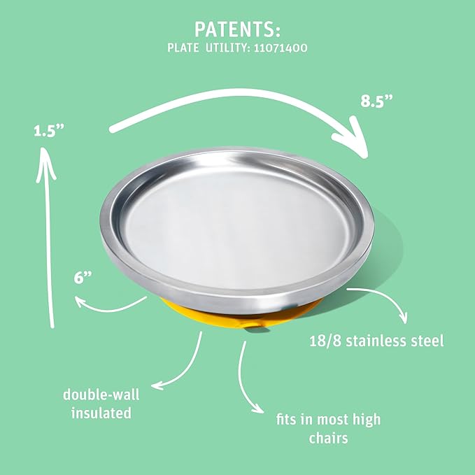 Avanchy Open Baby Plates with Suction – Stainless Steel Divided Plates for Toddlers, BPA-Free, Dishwasher Safe, Unbreakable, Non-Toxic, 100% Silicone Suction – White