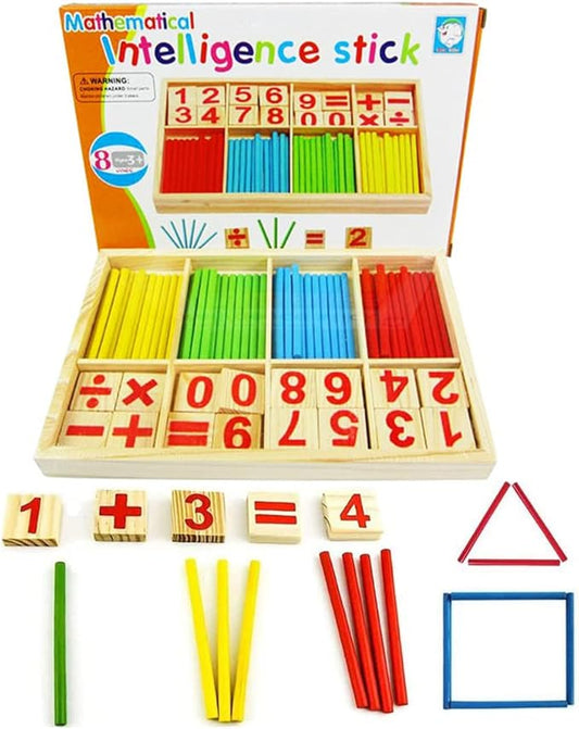 Umbresen Montessori Toys Math Educational Toy - Wooden Intelligence Sticks Number Cards and Counting Rods with Box