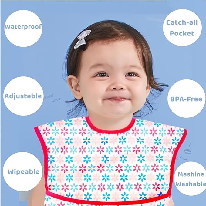Baby bibs Waterproof Toddler bib - Feeding bib with Pocket for Infant Boy Girl Washable 6-36M