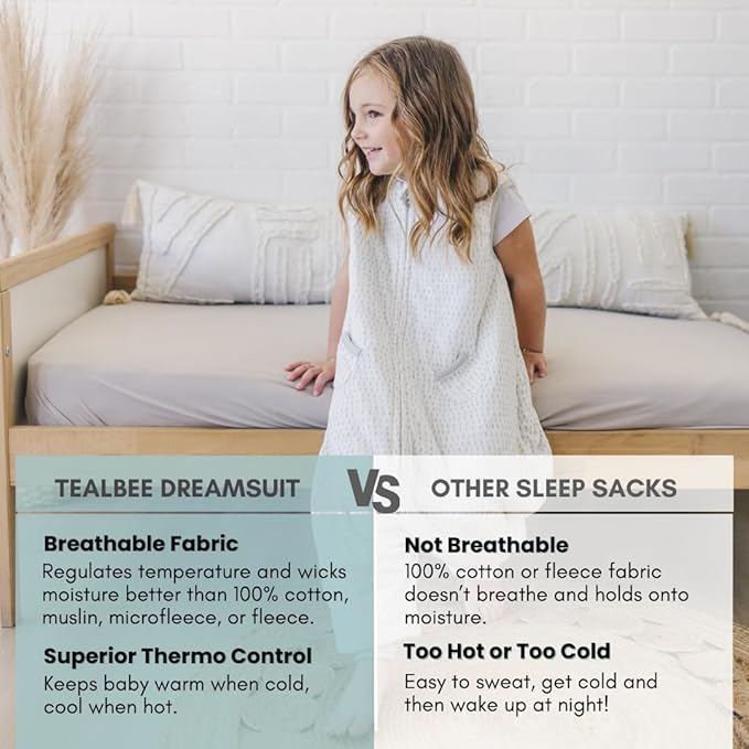 Tealbee DREAMSUIT: Toddler Sleep Sack with Feet 2T 3T - 0.8 TOG Lightweight Baby Wearable Blanket for Walkers - Rayon Made from Bamboo, Organic Cotton Sleeping Bag (2T-3T) - Dash
