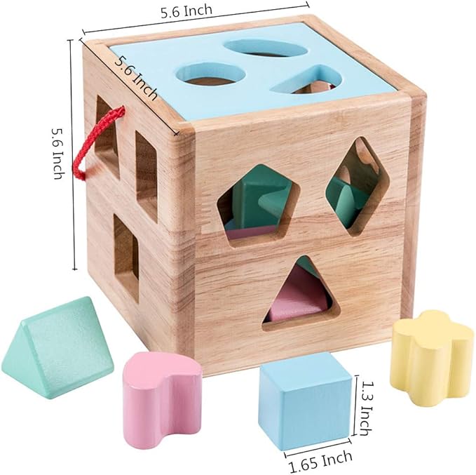 Shape Sorter Toddler Toy Classic Wooden Toy for Baby Boys & Girls Learning Educational Color Sorting Cube Toys for Kids