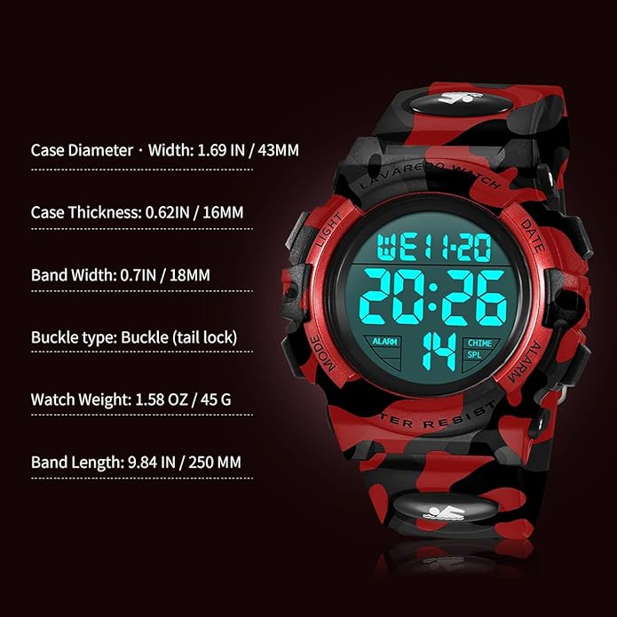 Kids Watch,Boys Watch for 3-15 Year Old Boys,Digital Sport Outdoor Multifunctional Chronograph LED 50 M Waterproof Alarm Calendar Analog Watch for Children with Silicone Band,Kids Gift