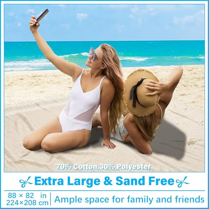 Oversized Turkish Beach Towel Blanket XXL Cotton Sandproof Towels Boho Woven Extra Large Big Sand Free Giant Throw Thick Blankets Huge Quilt XL Picnic Camping Necessities Cloud For Adult Gifts Beige