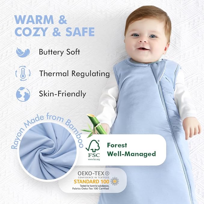 HAPIU Unisex Rayon Made from Bamboo Baby Sleep Sack TOG 1.0, 2-Way Zipper YKK, Wearable Blanket Baby