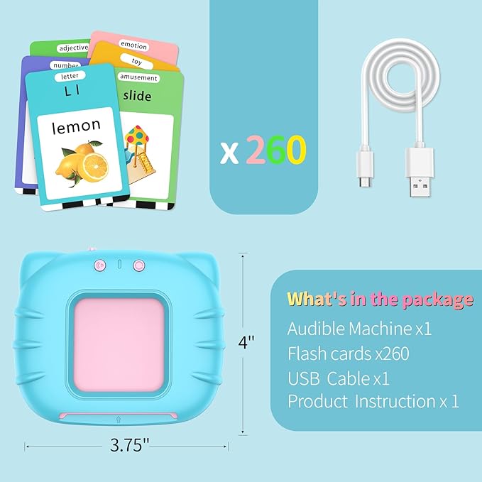 520 ABC Sight Words Talking Flash Cards, Christmas Birthday Gift for 2 3 4 5 6 Year Old Boys and Girls, Preschool-Learning-Activities, Toddler Educational Toys for Ages 1-6 Kids, Blue