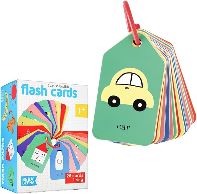 Spanish English Flash Cards - Bilingual Toddler First Words Flashcards – 26 Educational, Colorful, Double-Sided Vocabulary Cards – Sight Words for Toddler Games, ESL Kids & Preschoolers
