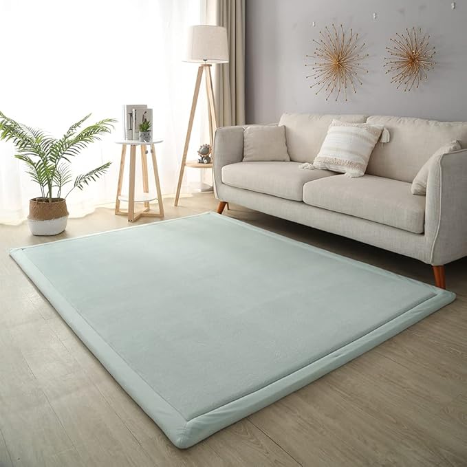 Loartee Nursery Rug Coral Velvet Crawling Rugs Mat Area Rugs Play Crawling Mat(5'11"x6'7", Light Green) for Toddler Children Play Mat Yoga Mat Exercise Pads Carpet