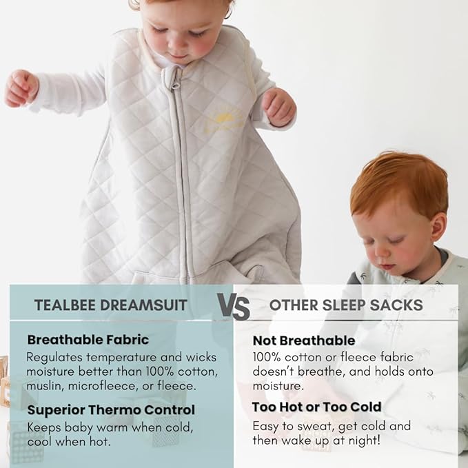 Tealbee DREAMSUIT: Toddler Sleep Sack with Feet 3T 4T - 1.2 TOG Four Season Baby Wearable Blanket for Walkers - Rayon made from Bamboo, Organic Cotton Sleeping Bag - Sunshine