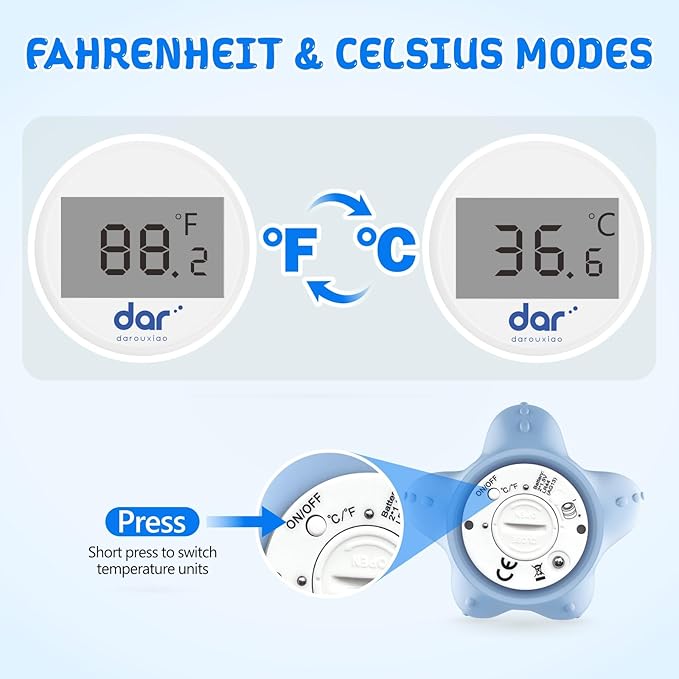 Baby Bath Thermometer, Digital Water Temperature Thermometers with 3 Color Backlit and Temperature Warning, Safety Bath Tube Thermometer Floating Toy for Infant, Toddler