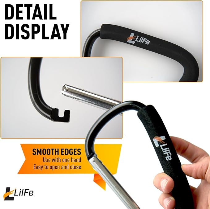 LilFe Stroller Hooks, 6.7" Large Stroller Clip, 2 Pack Large Carabiner Stroller Hooks for Hanging Bags and Shopping, Stroller Accessories for Mommy