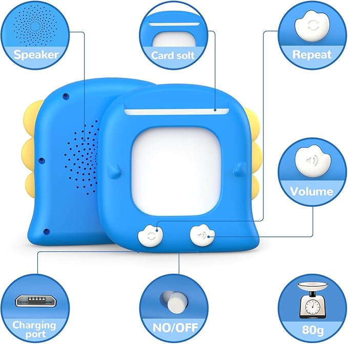 Kidzdo Dinosaur Talking Flash Cards with 254 Words, Birthday Gifts for Ages 1-6 Boys, Educational ABCs Learning Toys, Toddlers Pocket Speech Therapy Toys for 2 3 4 5 6 Year Old Kids, Blue