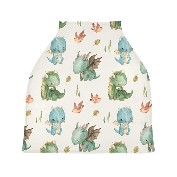 Kigai Cute Dragon Baby Car Seat Covers for Newborn, Breathable Nursing Cover for Breastfeeding Moms, Baby Stroller/Shopping Cart/Stretchy Carseat Cover for Boy & Girl