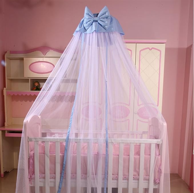 CdyBox Breathable Crib Netting Bed Curtains Canopy for Kids Mosquito Net Bedroom Decor (Blue, Mosquito net)